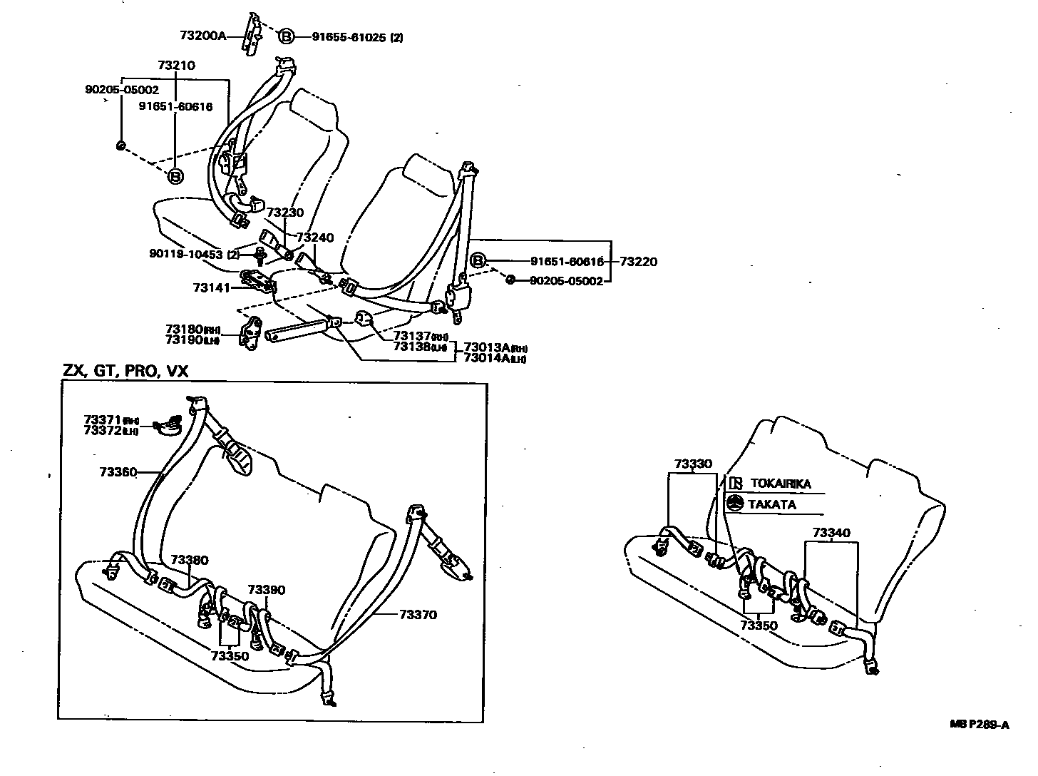 Toyota CAMRY 安全带和儿童保护座椅 EPC diagram — MBP289A