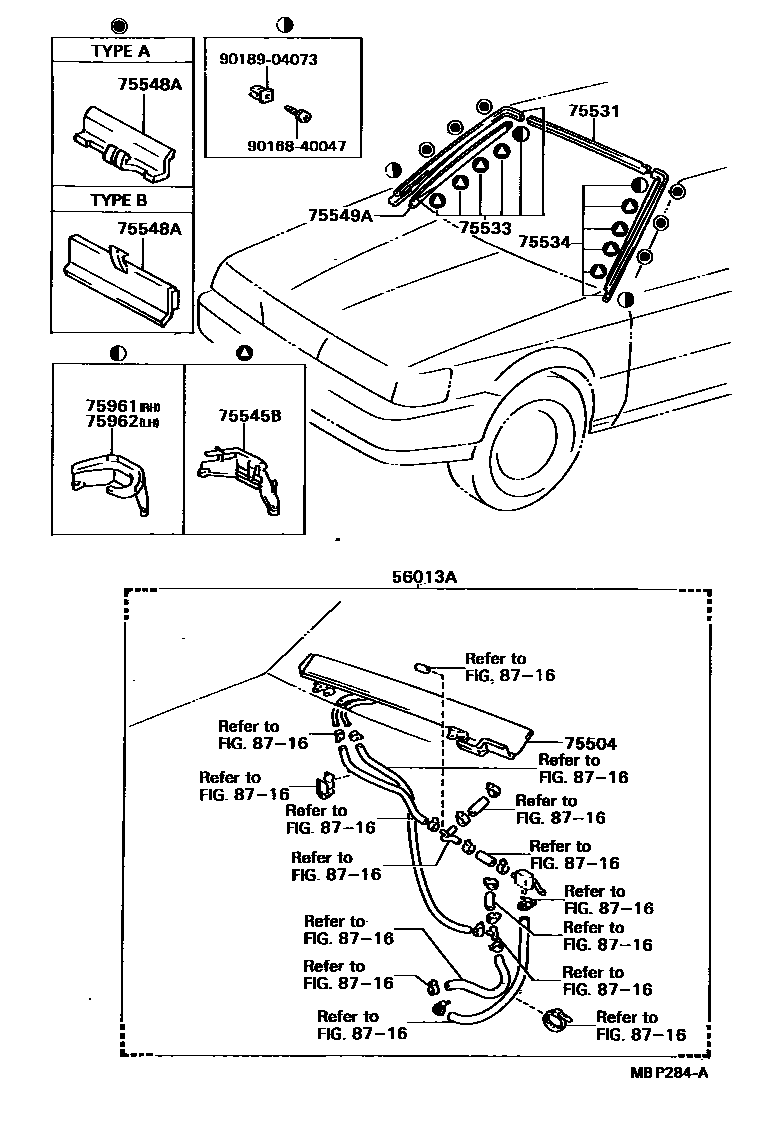 Toyota CAMRY 前防护条 EPC diagram — MBP284A
