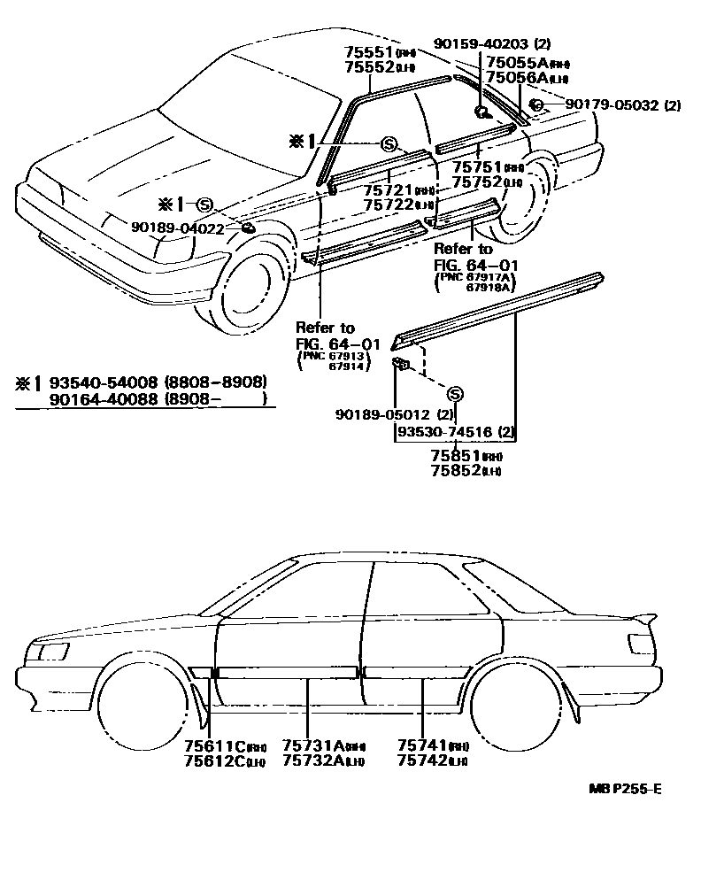 Toyota CAMRY 侧防护条 EPC diagram — MBP255E