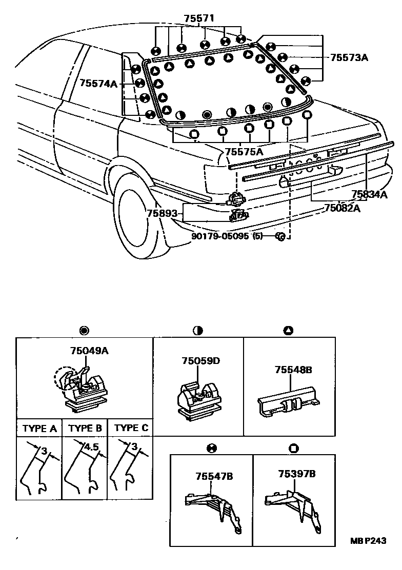 Toyota CAMRY 后防护条 EPC diagram — MBP243