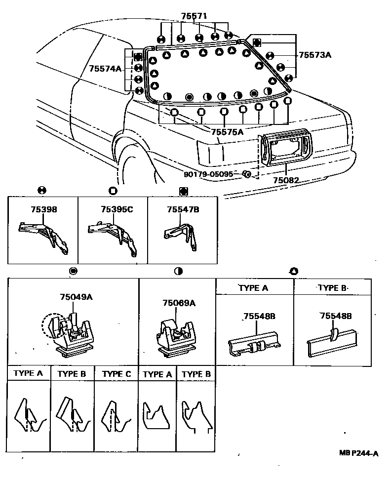 Toyota CAMRY 后防护条 EPC diagram — MBP244A