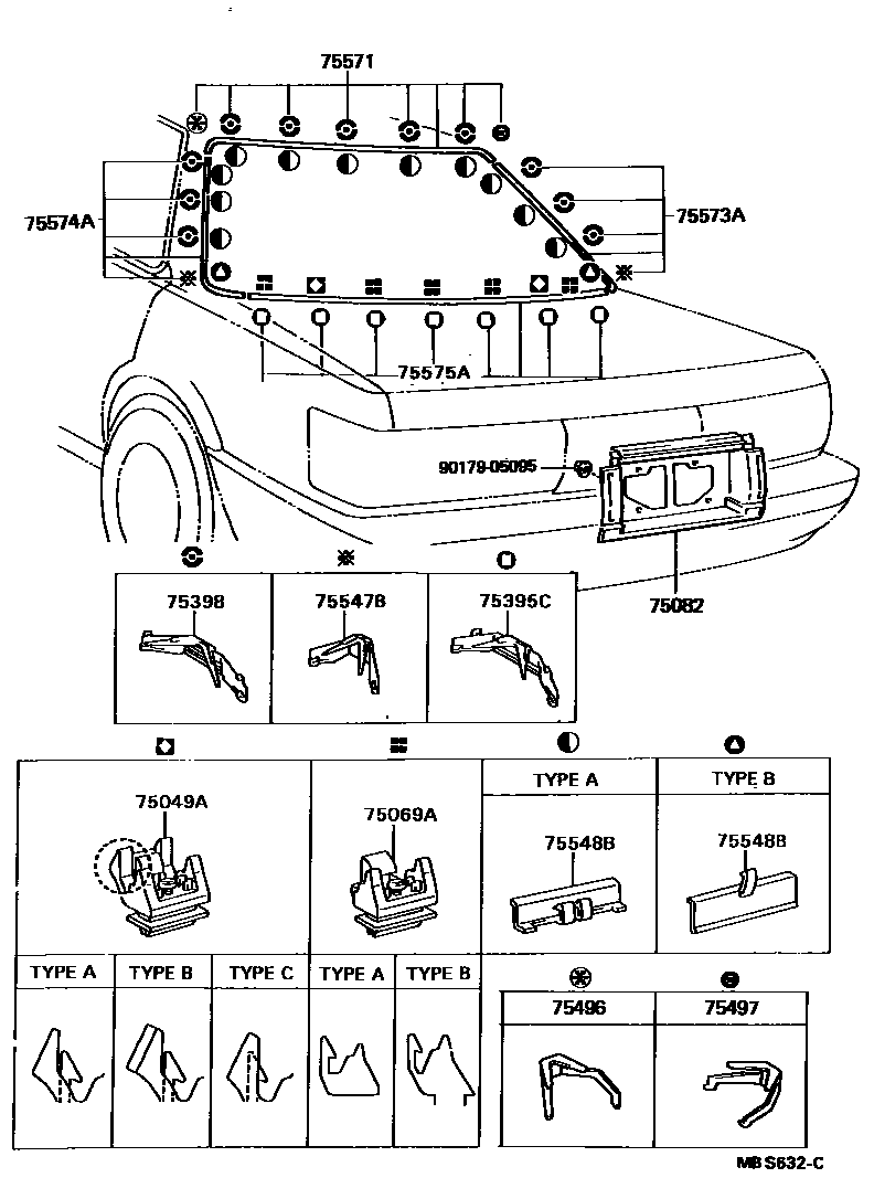Toyota CAMRY 后防护条 EPC diagram — MBS632C