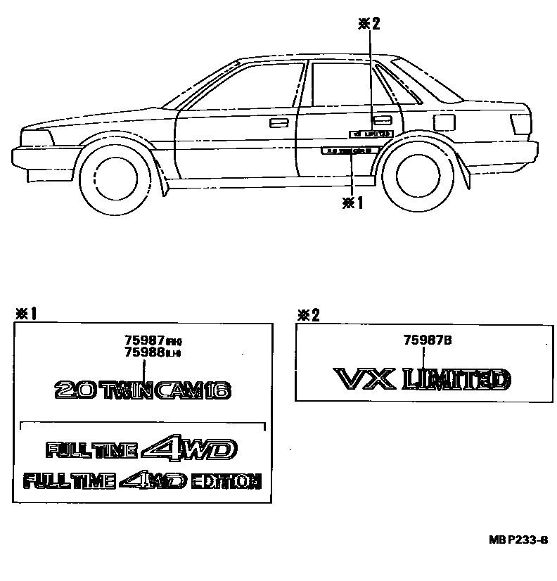Toyota CAMRY 车身镶条 EPC diagram — MBP233B