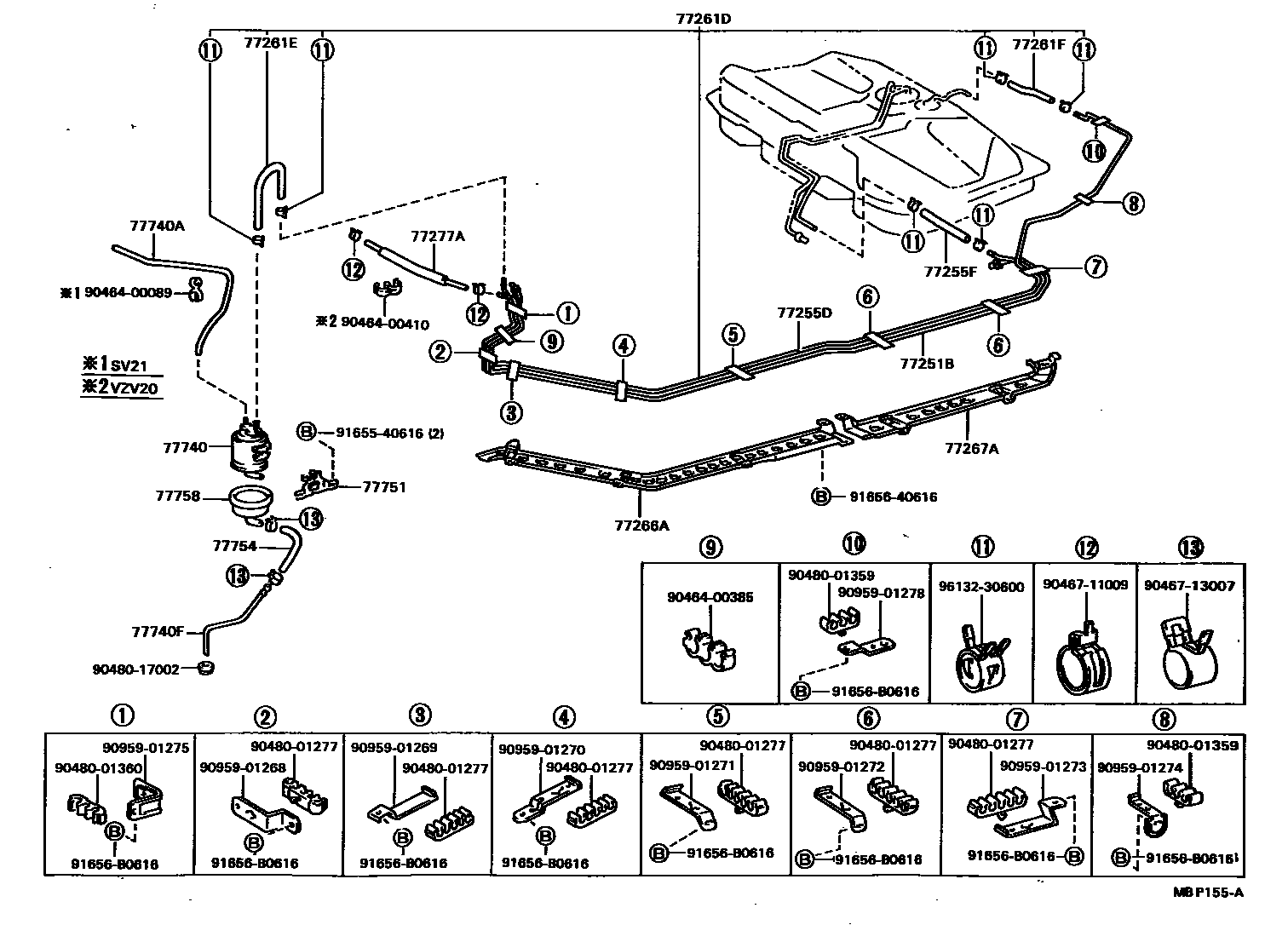 Toyota CAMRY 燃油箱和燃油管 EPC diagram — MBP155A