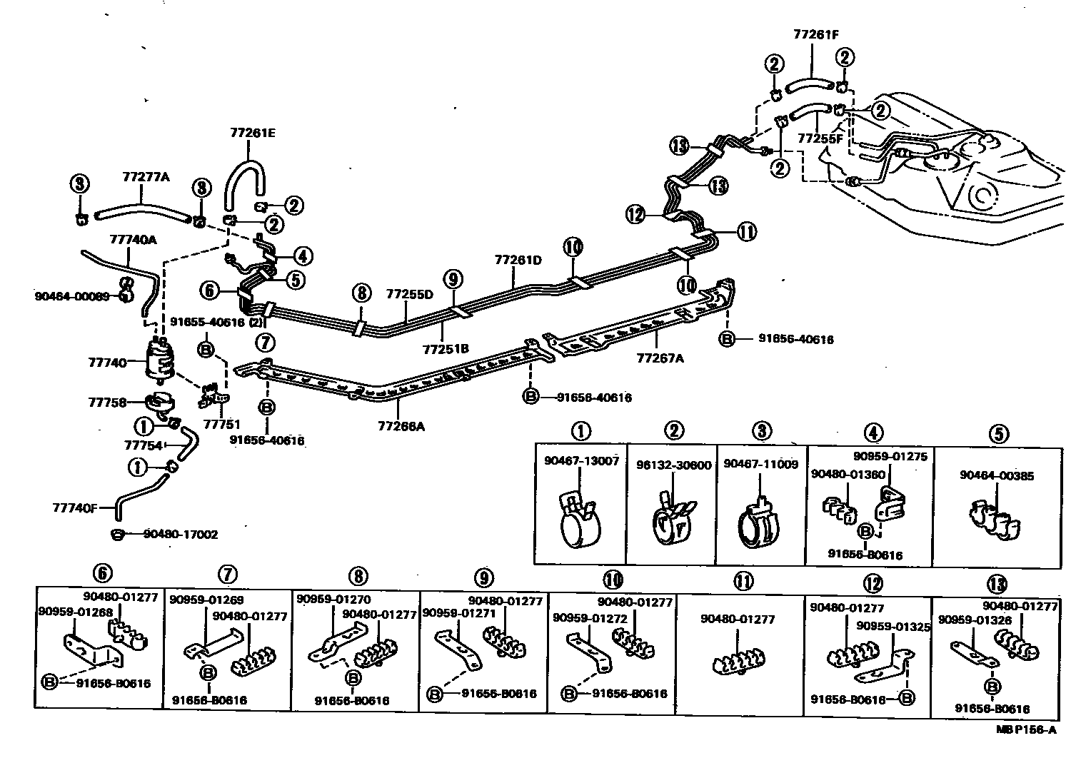 Toyota CAMRY 燃油箱和燃油管 EPC diagram — MBP156A