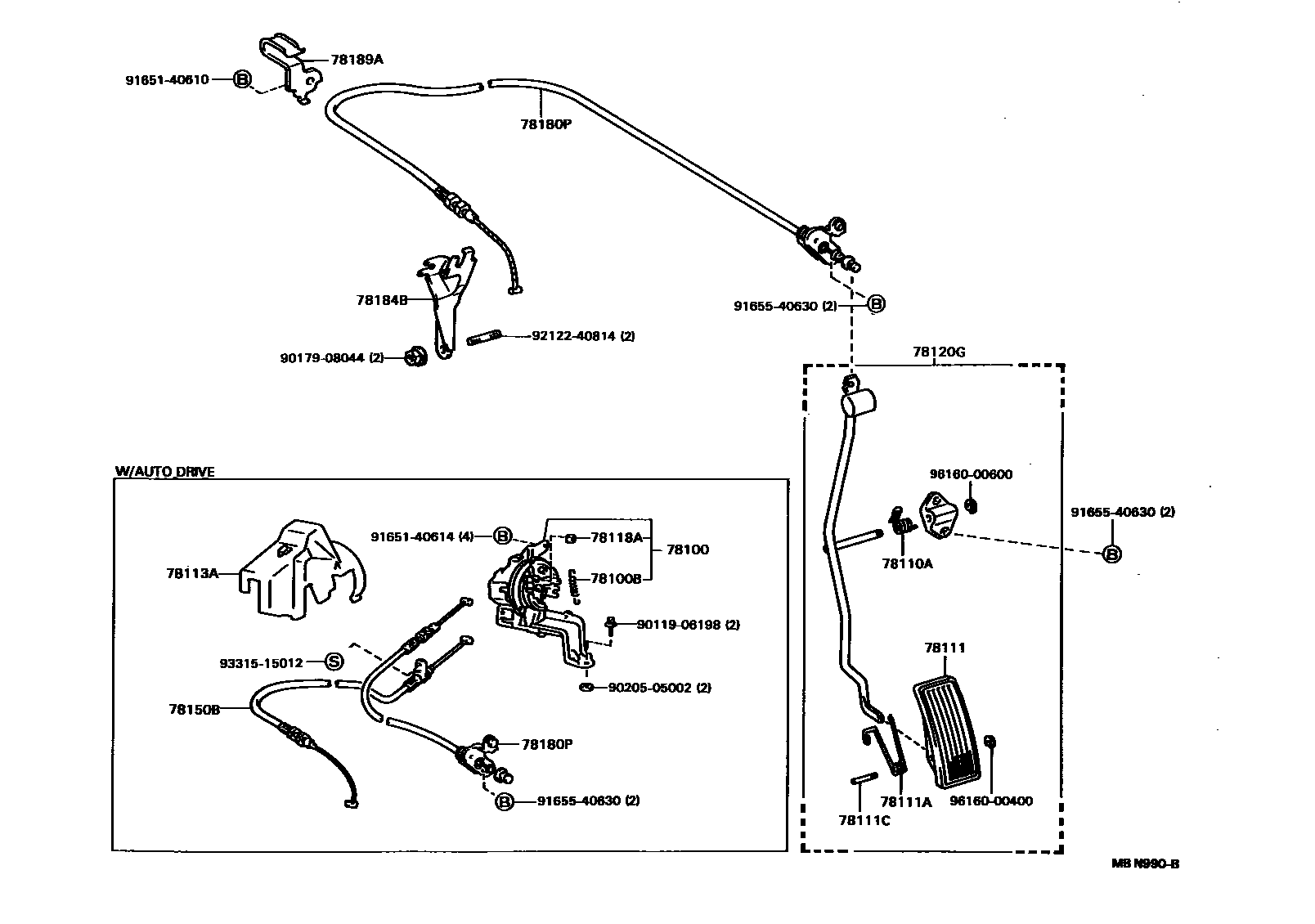 Toyota CAMRY accelerator pedal connecting rod EPC diagram — MBN990B