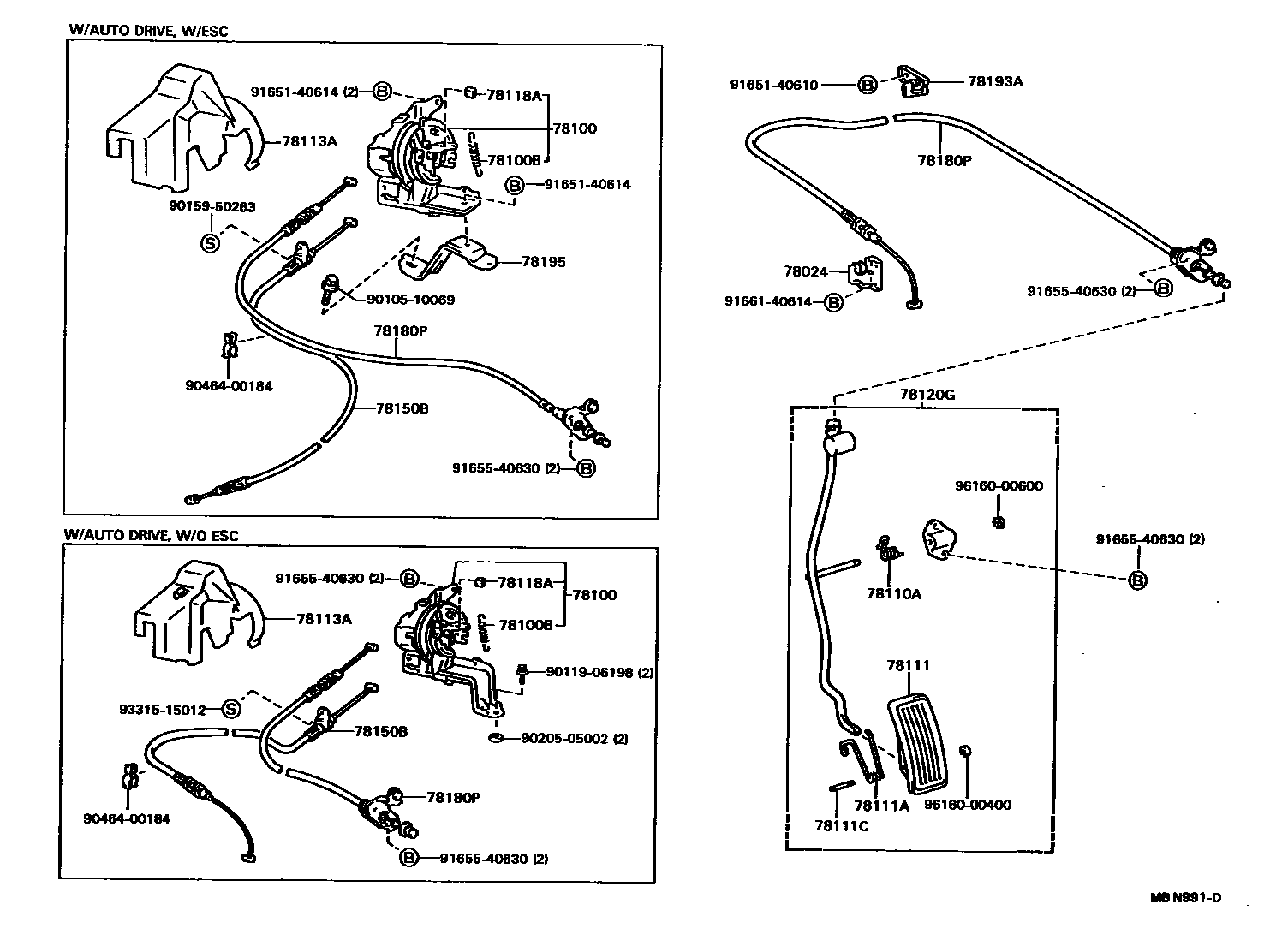 Toyota CAMRY accelerator pedal connecting rod EPC diagram — MBN991D