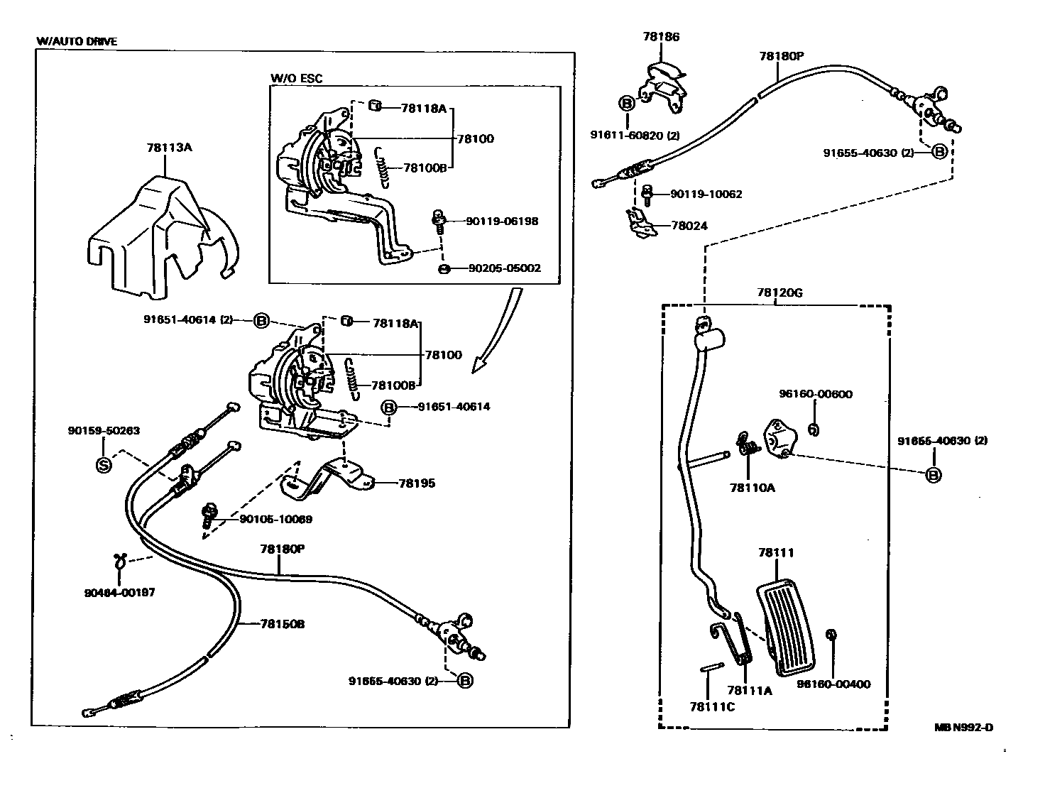 Toyota CAMRY accelerator pedal connecting rod EPC diagram — MBN992D