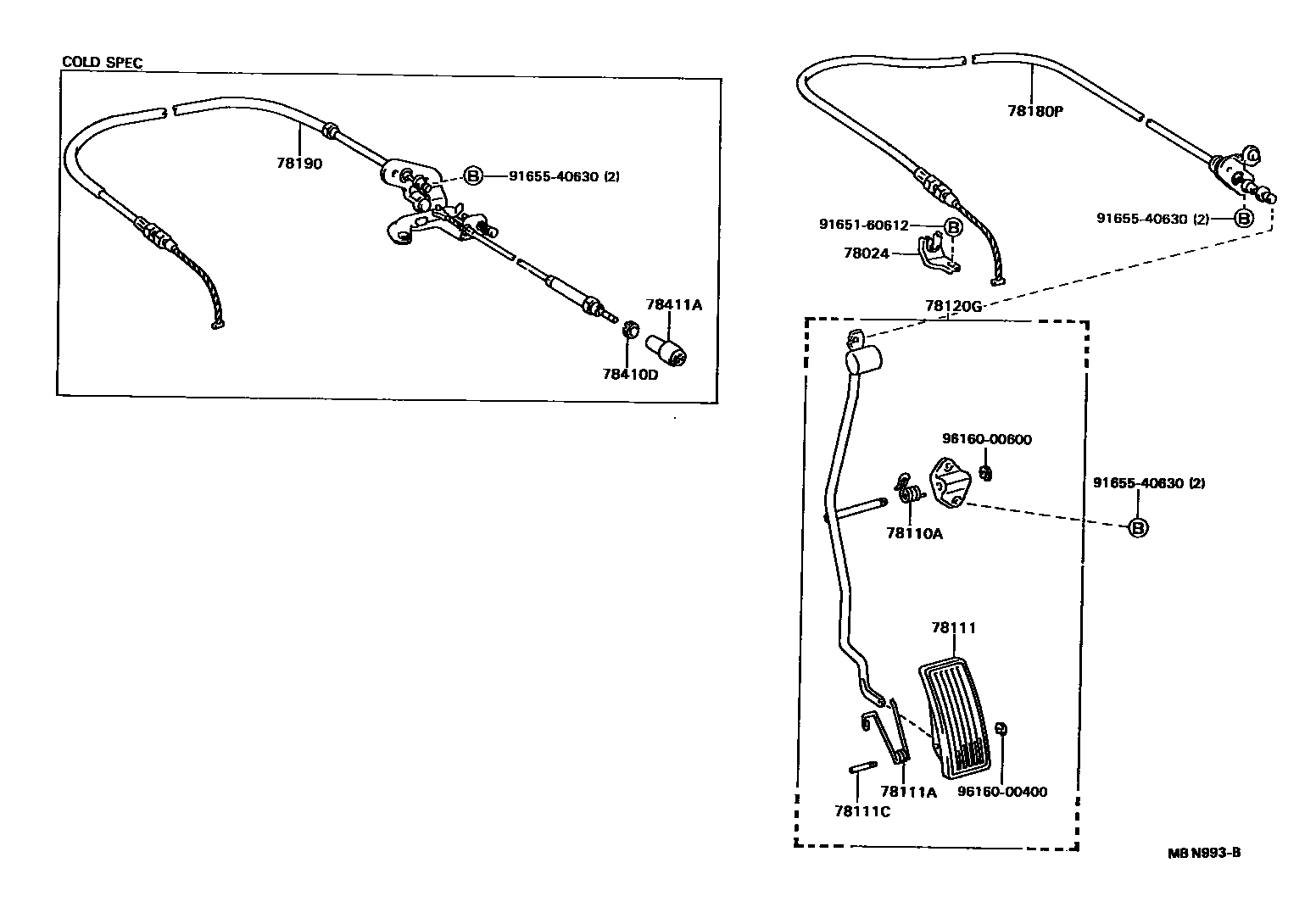 Toyota CAMRY accelerator pedal connecting rod EPC diagram — MBN993B
