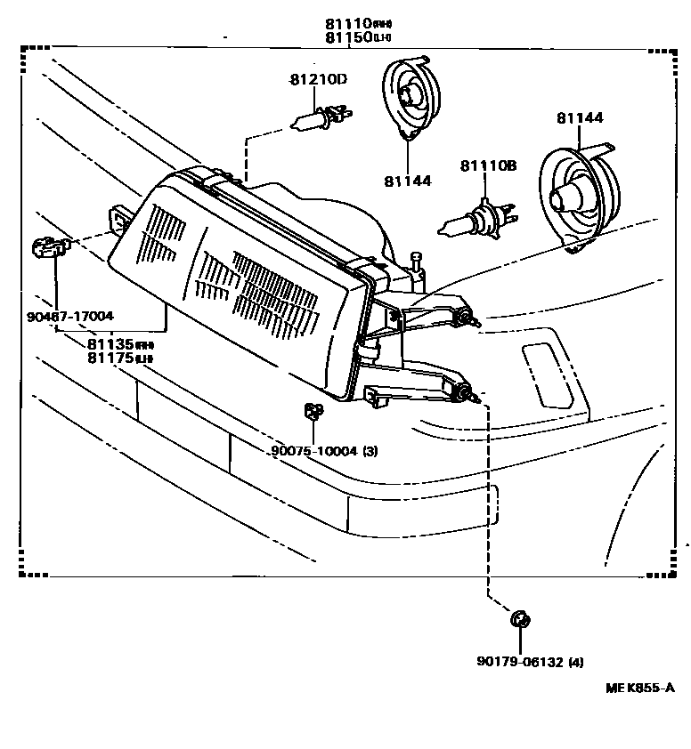 Toyota CAMRY Headlamp EPC diagram — MEK855A