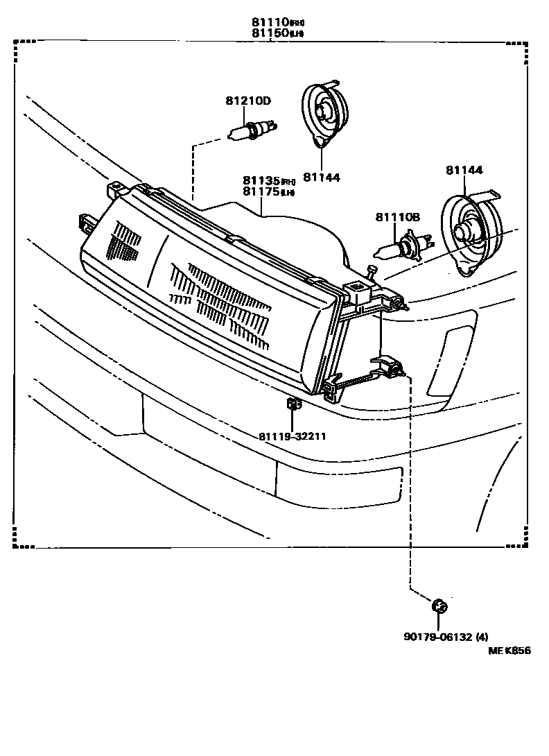 Toyota CAMRY Headlamp EPC diagram — MEK856