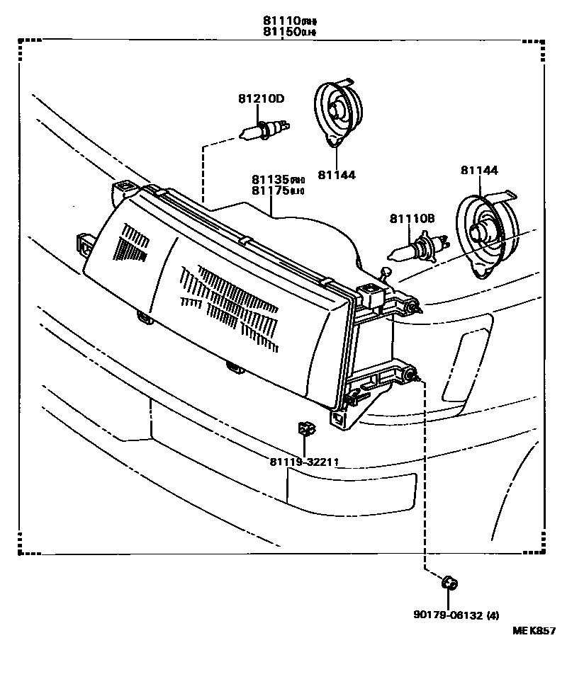 Toyota CAMRY Headlamp EPC diagram — MEK857