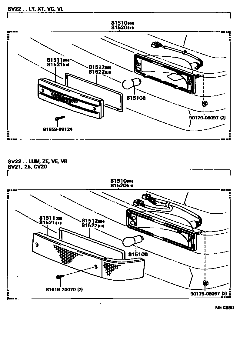 Toyota CAMRY 前转向灯 EPC diagram — MEK860