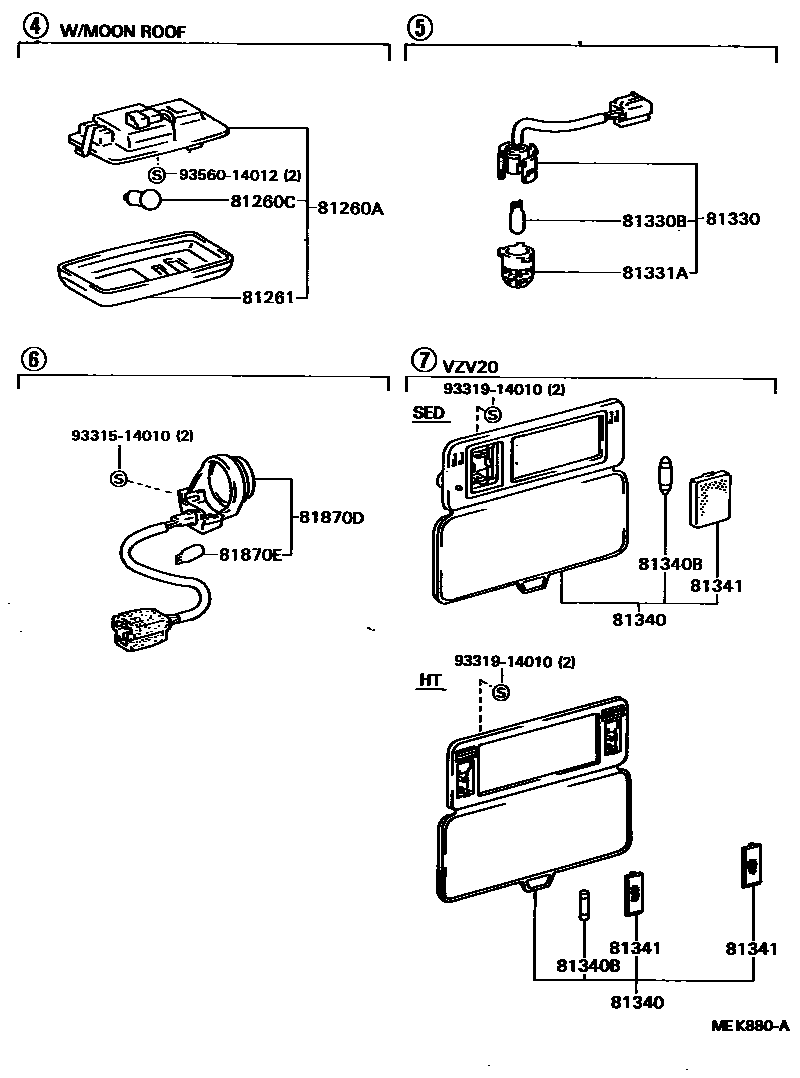Toyota CAMRY 车内灯 EPC diagram — MEK880A