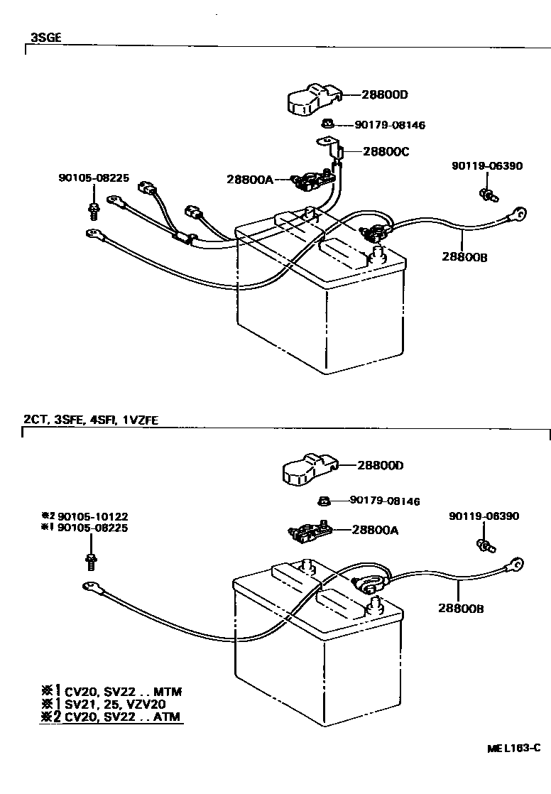 Toyota CAMRY 蓄电池和蓄电池电缆 EPC diagram — MEL163C