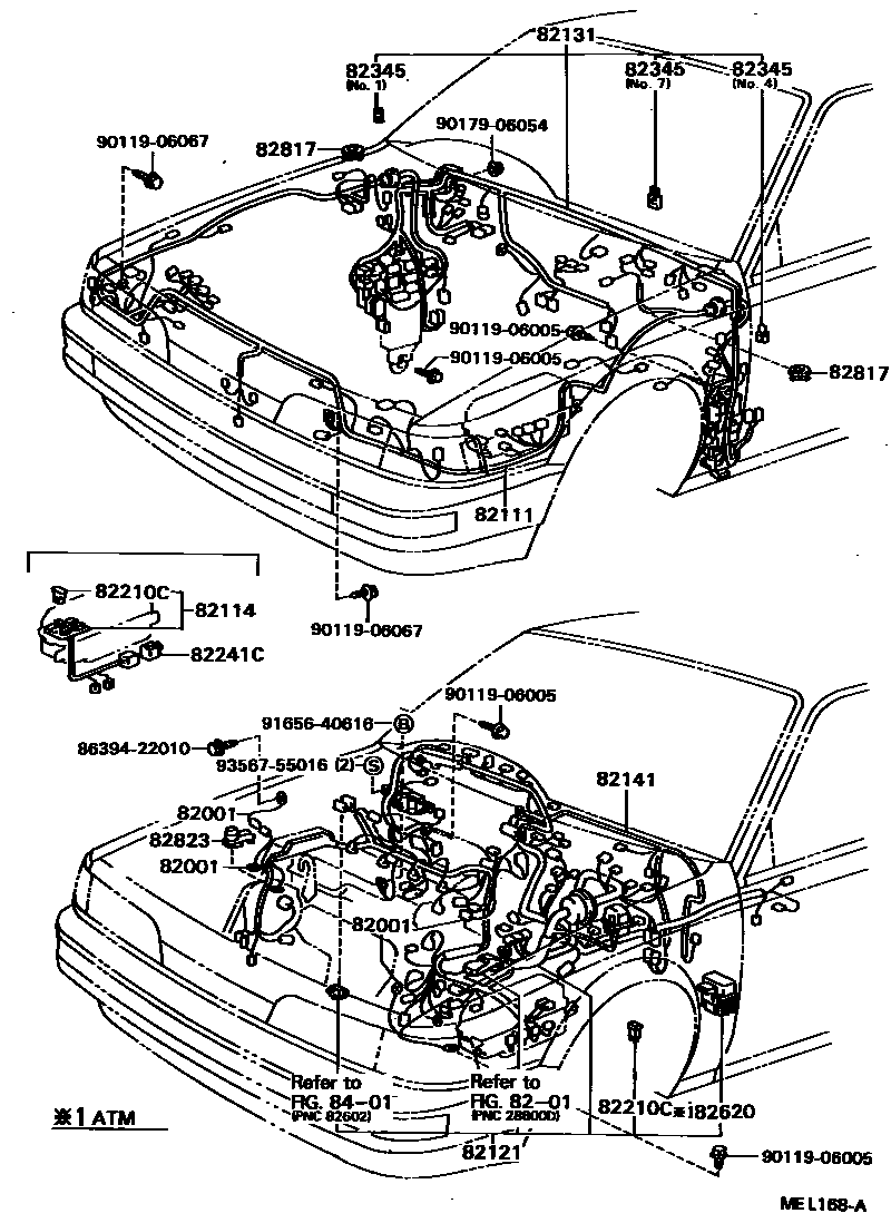 Toyota CAMRY 线束和卡夹 EPC diagram — MEL168A
