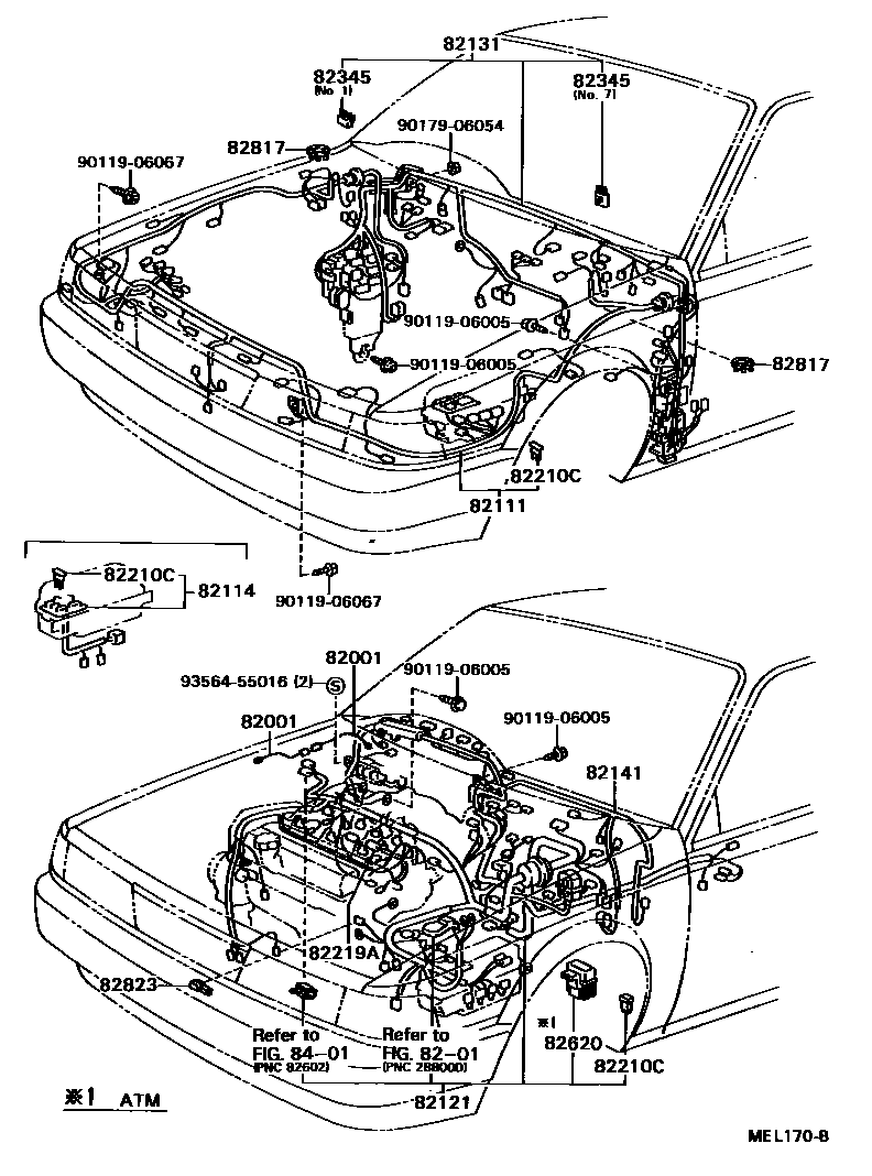 Toyota CAMRY 线束和卡夹 EPC diagram — MEL170B