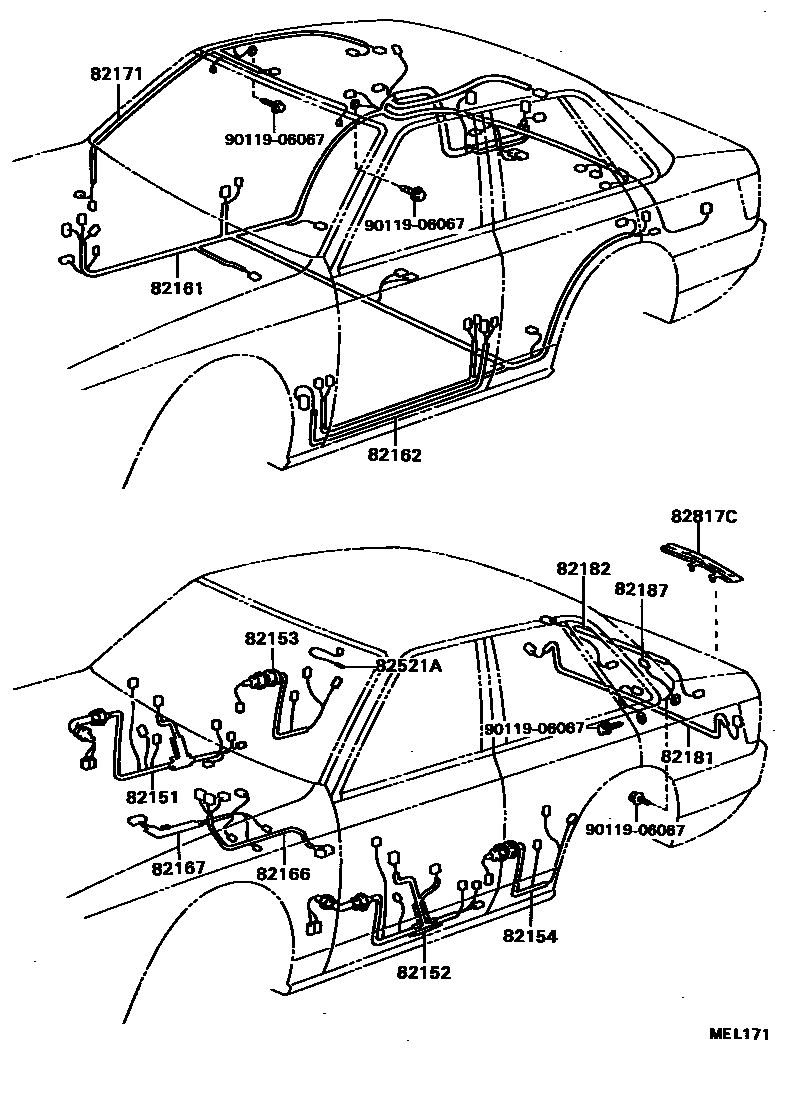 Toyota CAMRY 线束和卡夹 EPC diagram — MEL171