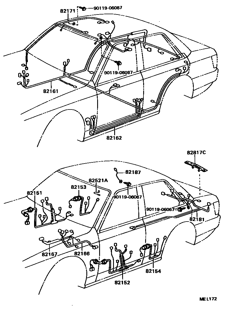 Toyota CAMRY 线束和卡夹 EPC diagram — MEL172