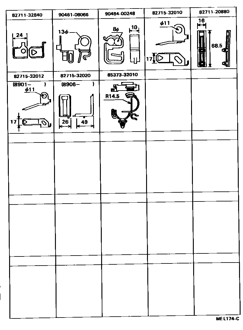 Toyota CAMRY 线束和卡夹 EPC diagram — MEL174C