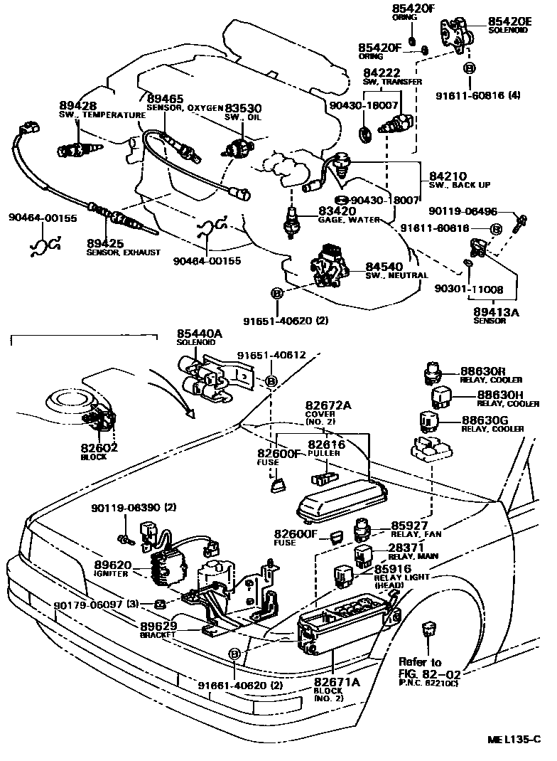 Toyota CAMRY 开关和继电器和ECU EPC diagram — MEL135C