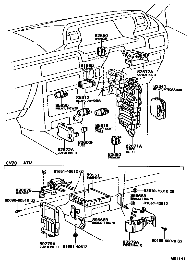 Toyota CAMRY 开关和继电器和ECU EPC diagram — MEL141