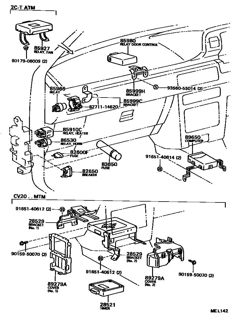 Toyota CAMRY 开关和继电器和ECU EPC diagram — MEL142