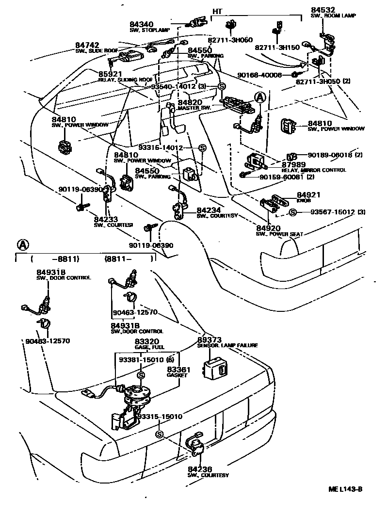 Toyota CAMRY 开关和继电器和ECU EPC diagram — MEL143B
