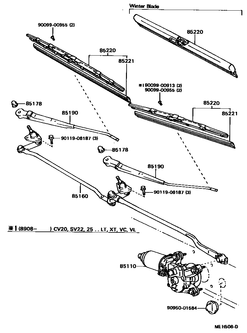 Toyota CAMRY 挡风玻璃刮水器 EPC diagram — MEH506D
