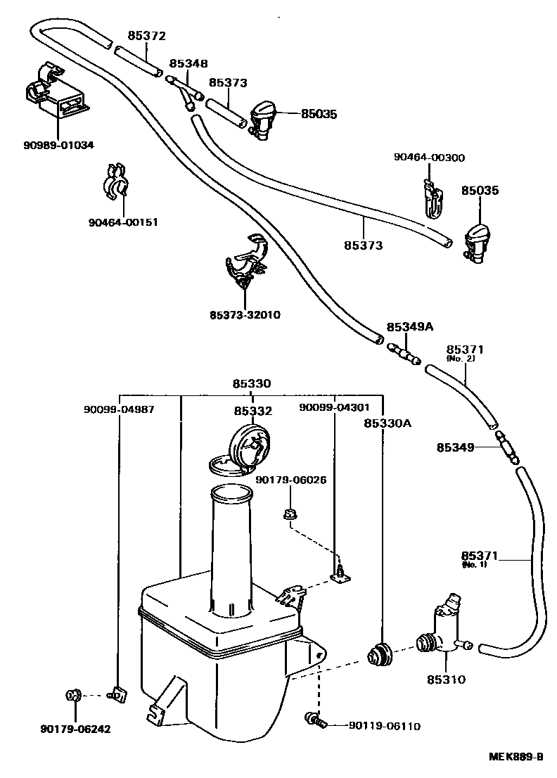 Toyota CAMRY 挡风玻璃清洗器 EPC diagram — MEK889B