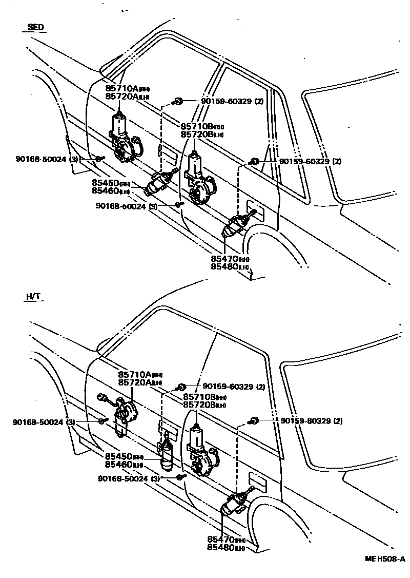 Toyota CAMRY 车门电机和车门电磁阀 EPC diagram — MEH508A