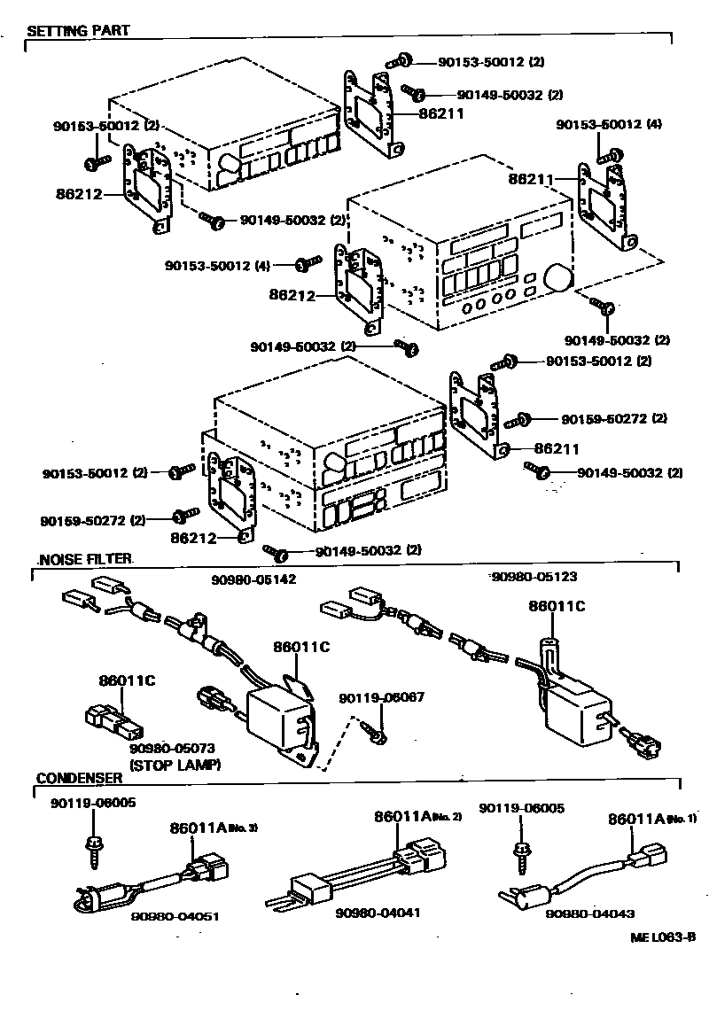 Toyota CAMRY 收音机、放大器和冷凝器 EPC diagram — MEL063B