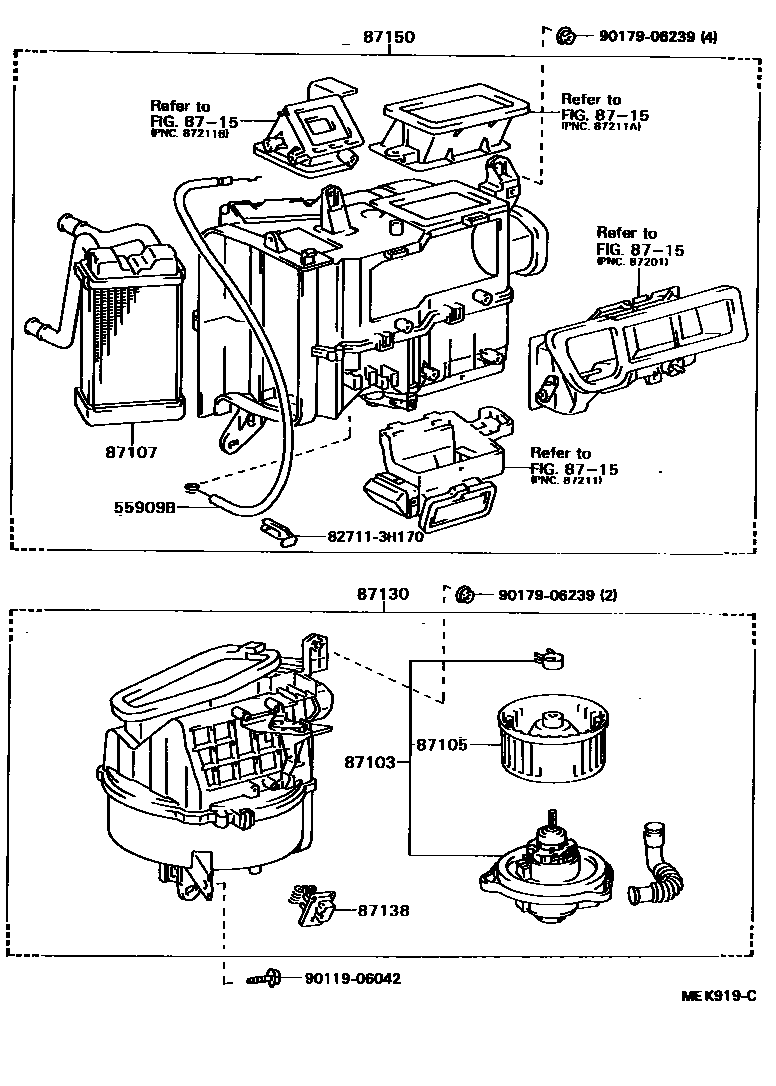 Toyota CAMRY 暖风和空调系统 - 加热装置和鼓风机 EPC diagram — MEK919C