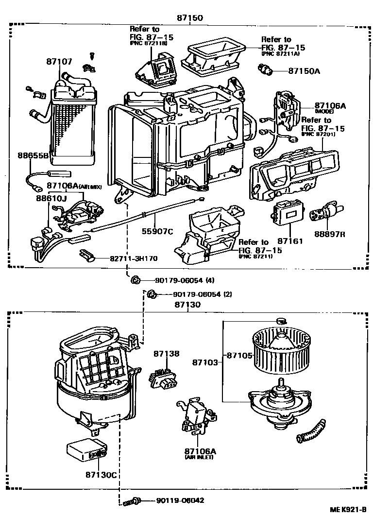 Toyota CAMRY 暖风和空调系统 - 加热装置和鼓风机 EPC diagram — MEK921B