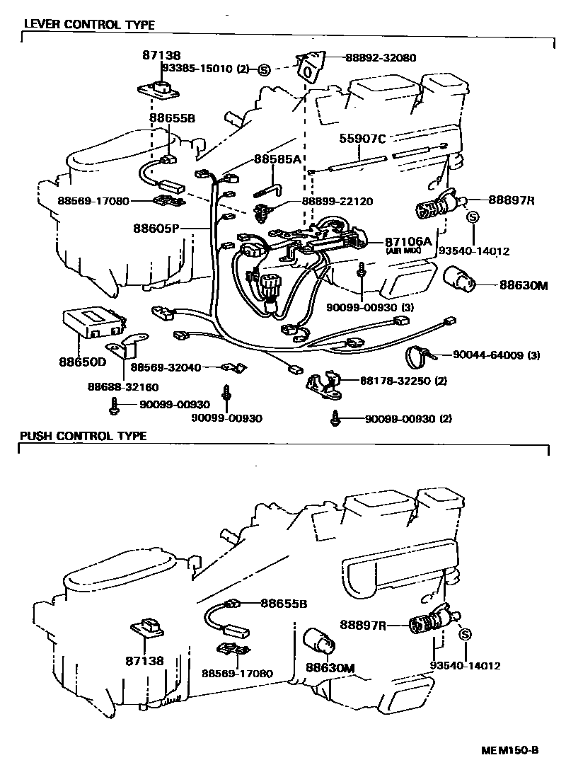 Toyota CAMRY 暖风和空调系统 - 加热装置和鼓风机 EPC diagram — MEM150B