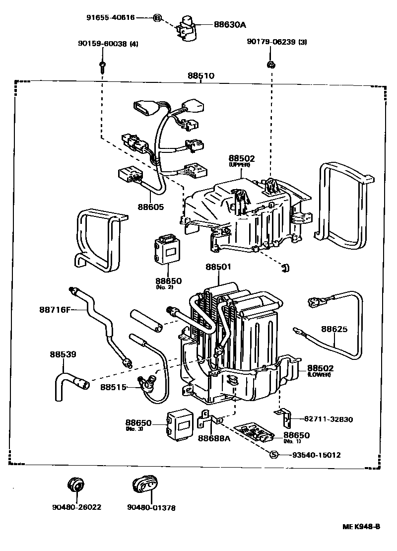 Toyota CAMRY 暖风和空调系统 - 冷却器组件 EPC diagram — MEK948B