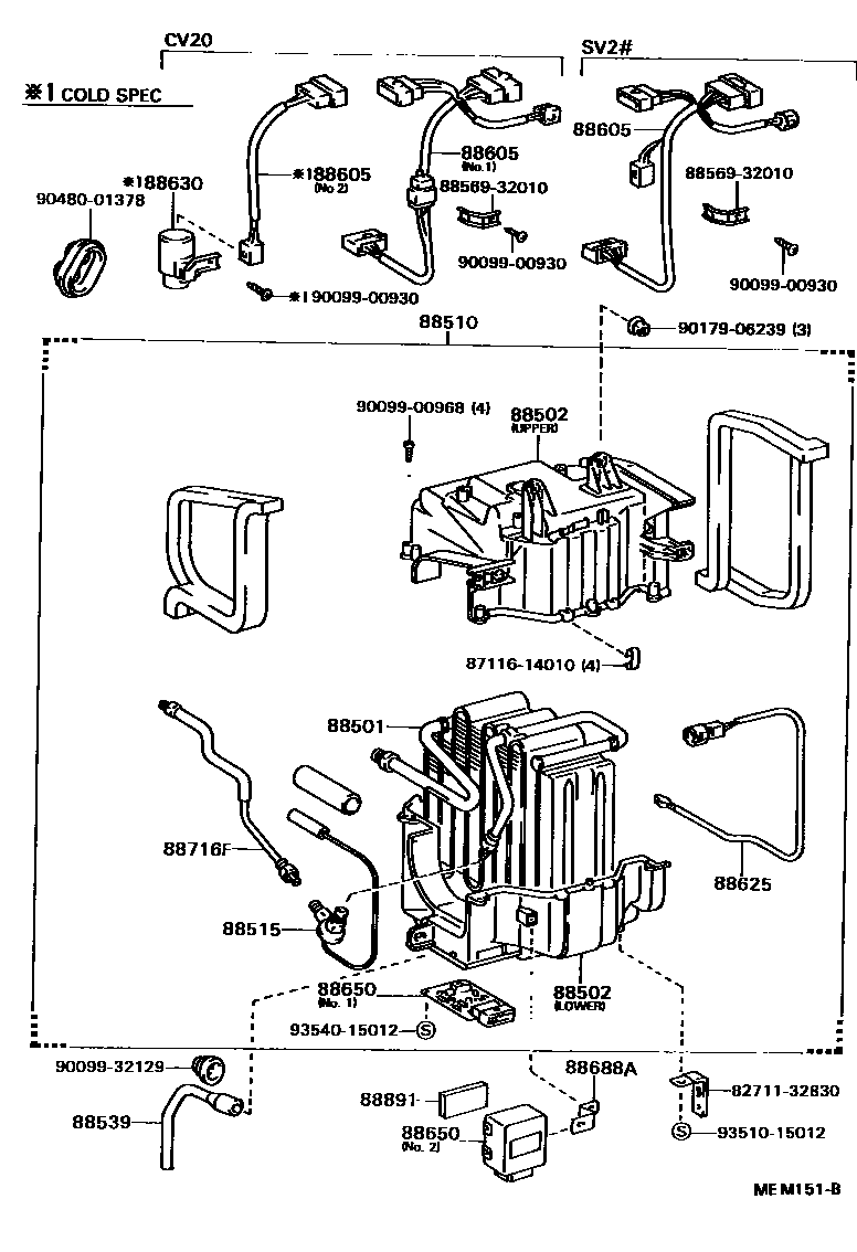 Toyota CAMRY 暖风和空调系统 - 冷却器组件 EPC diagram — MEM151B