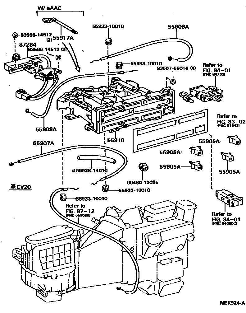 Toyota CAMRY 暖风和空调系统 - 控制器和风管 EPC diagram — MEK924A
