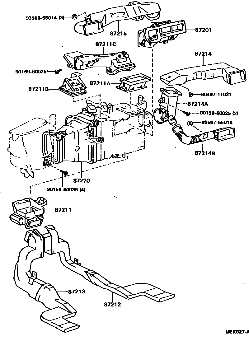 Toyota CAMRY 暖风和空调系统 - 控制器和风管 EPC diagram — MEK927A