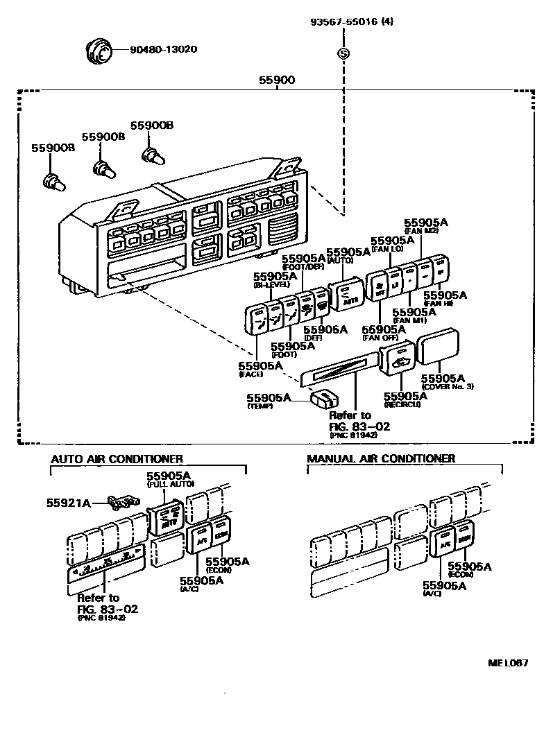 Toyota CAMRY 暖风和空调系统 - 控制器和风管 EPC diagram — MEL067