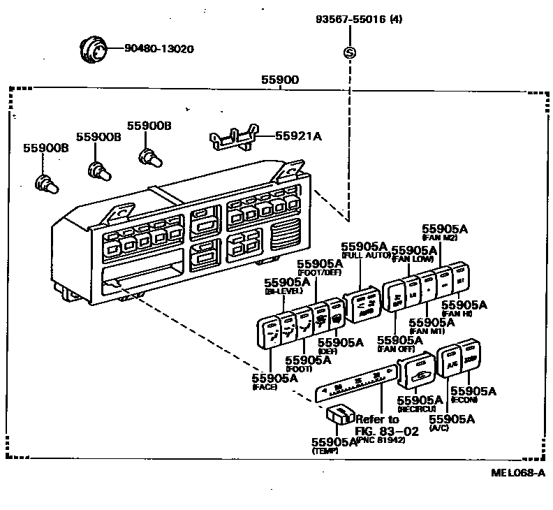Toyota CAMRY 暖风和空调系统 - 控制器和风管 EPC diagram — MEL068A