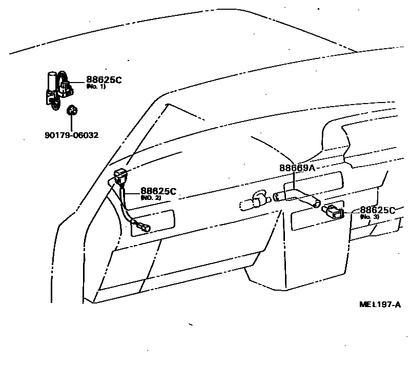 Toyota CAMRY 暖风和空调系统 - 控制器和风管 EPC diagram — MEL197A