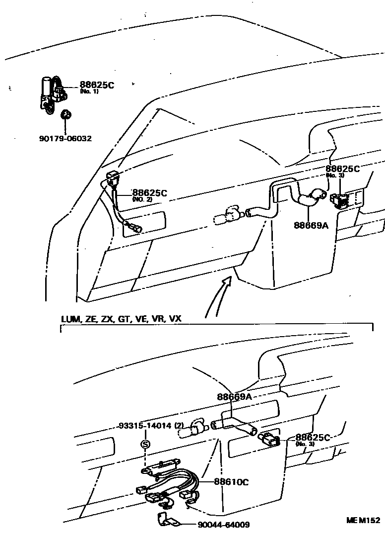 Toyota CAMRY 暖风和空调系统 - 控制器和风管 EPC diagram — MEM152