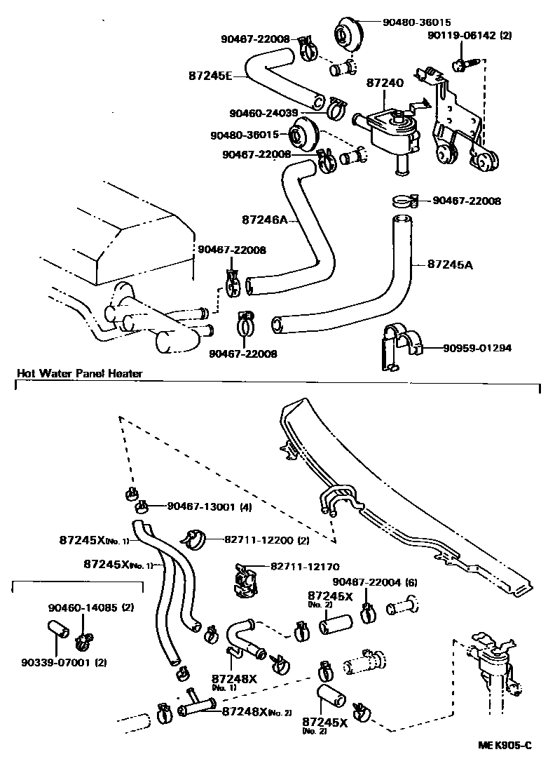 Toyota CAMRY 暖风和空调系统 - 水管 EPC diagram — MEK905C