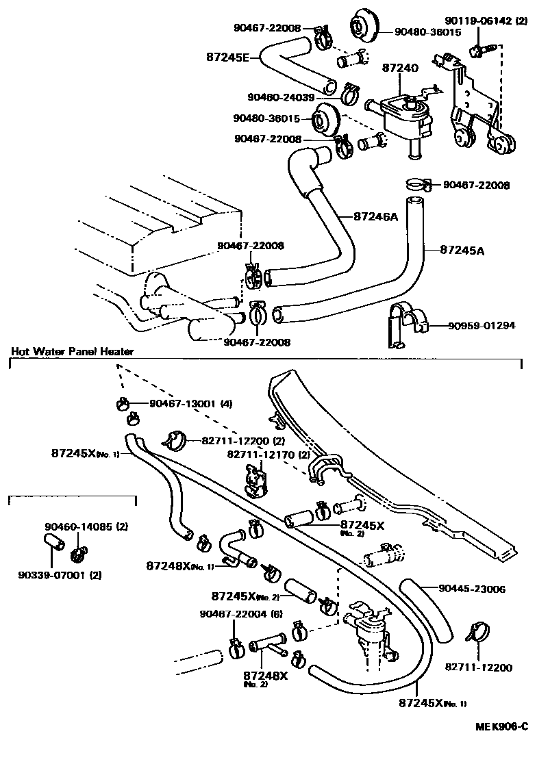 Toyota CAMRY 暖风和空调系统 - 水管 EPC diagram — MEK906C