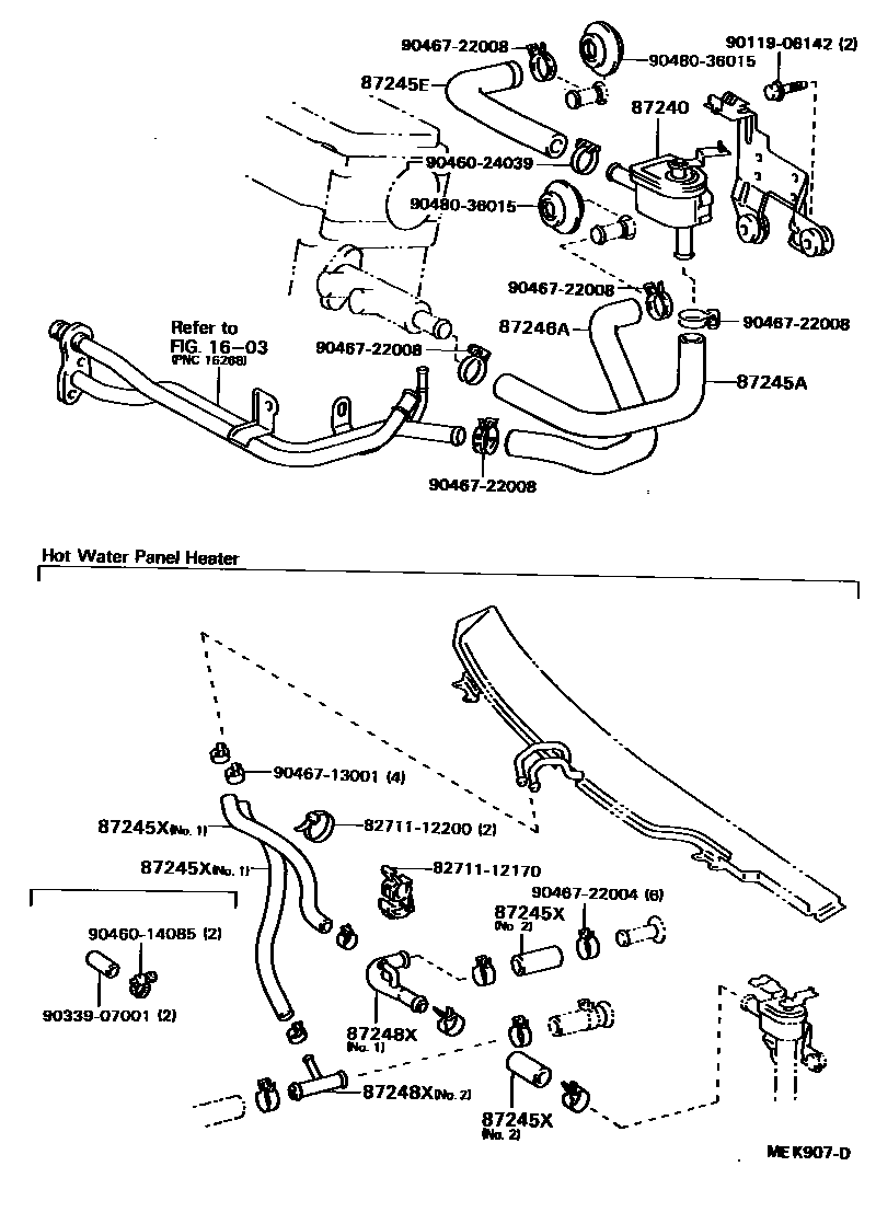 Toyota CAMRY 暖风和空调系统 - 水管 EPC diagram — MEK907D