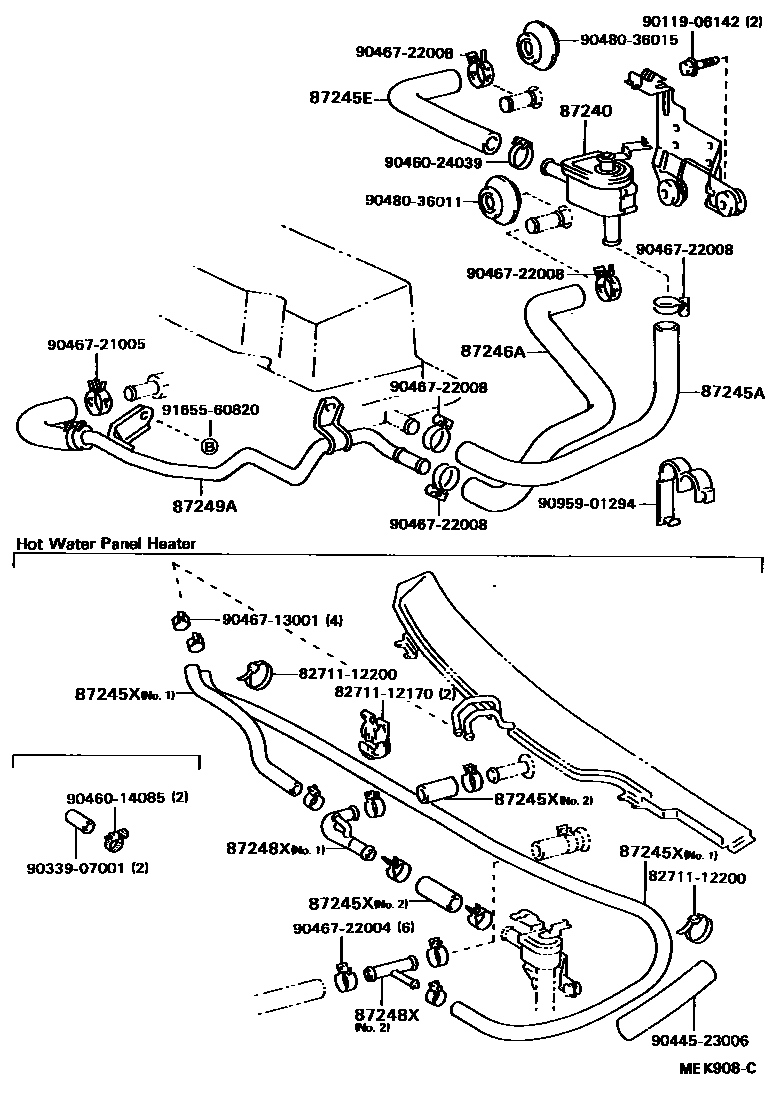 Toyota CAMRY 暖风和空调系统 - 水管 EPC diagram — MEK908C