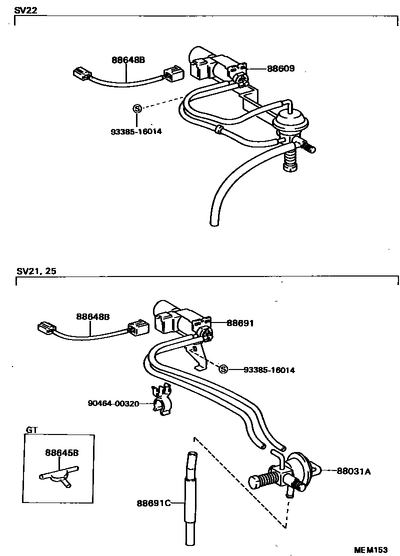 Toyota CAMRY 暖风和空调系统 - 真空管 EPC diagram — MEM153