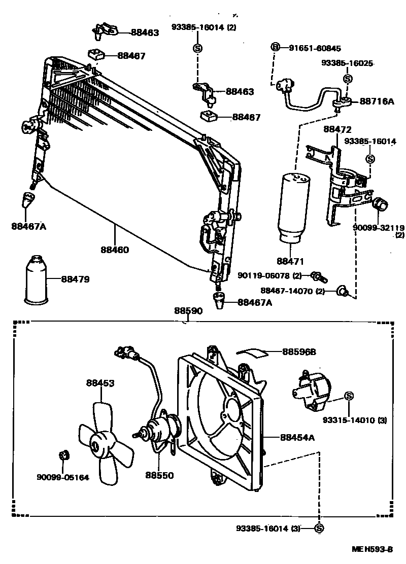 Toyota CAMRY Heating & Air Conditioning - Cooler Piping EPC diagram — MEH593B