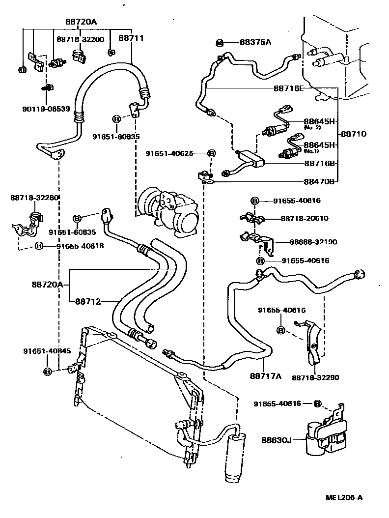Toyota CAMRY Heating & Air Conditioning - Cooler Piping EPC diagram — MEL206A